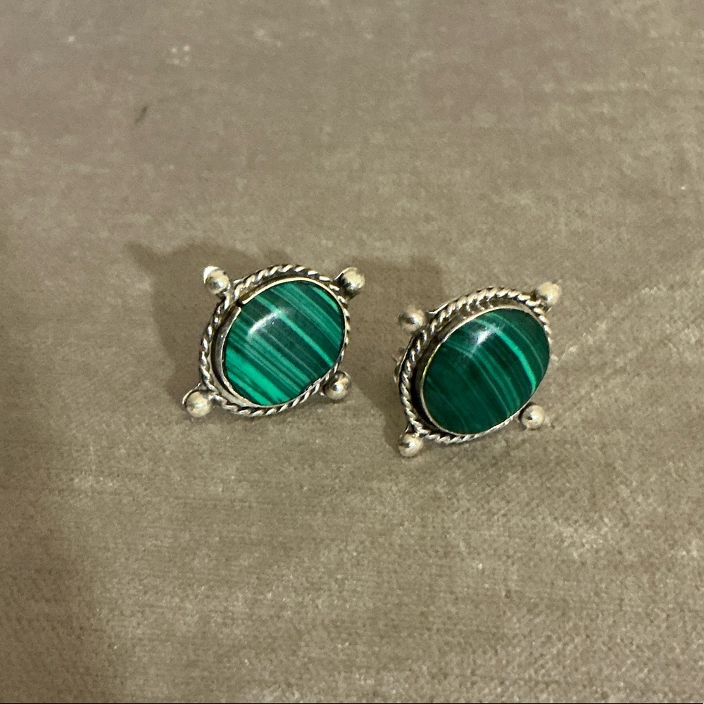 Vintage Navajo Oval Malachite Earrings